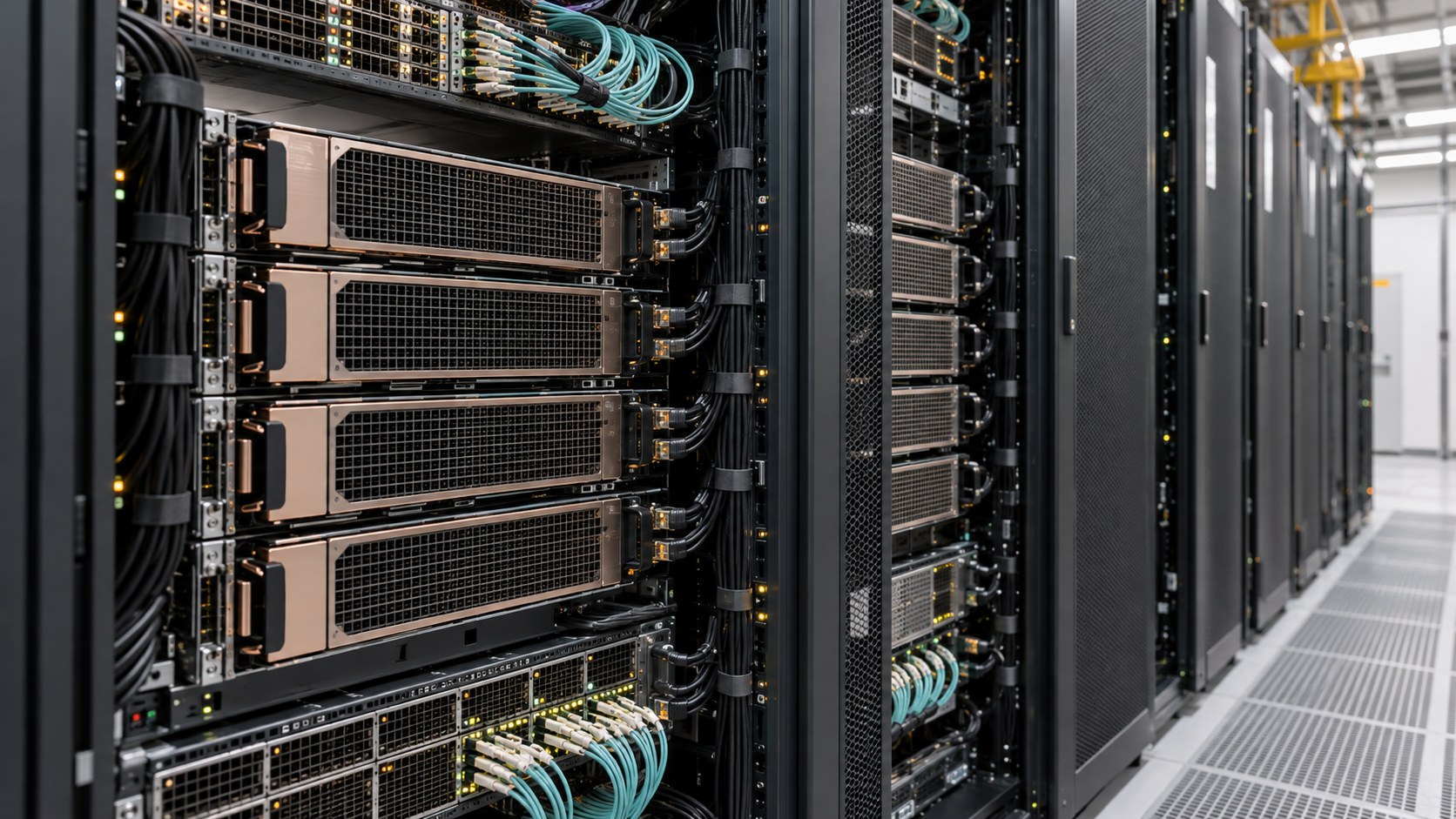 Close view of accelerator servers and organized cabling